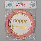 Тарелка бумажная «С днём рождения», в наборе 6 штук, цвет розовый - Фото 3
