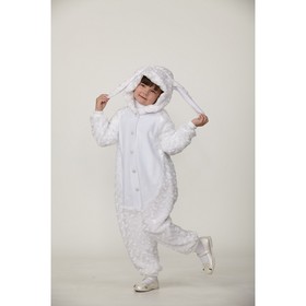 Карнавальный костюм кигуруми «Зайчик», цвет белый плюш рост 116 см