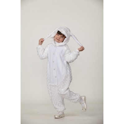 Карнавальный костюм кигуруми «Зайчик», цвет белый плюш рост 116 см