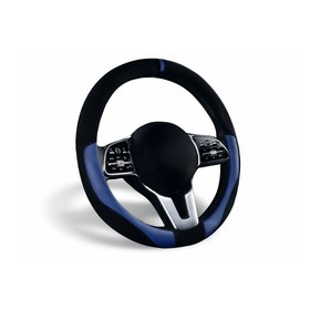 Оплетка на руль CarFashion TAG, иск. замша, экокожа, 38-39 см, черный/синий