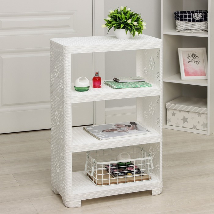 Этажерка напольная «Плетёнка», 4-х секционная, белая - Фото 1