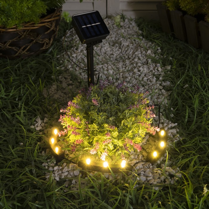 Садовый светильник на солнечной батарее «Обруч», 9 LED, свечение тёплое белое - Фото 1