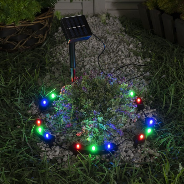 Садовый светильник на солнечной батарее «Обруч», 15 LED, свечение мульти - Фото 1