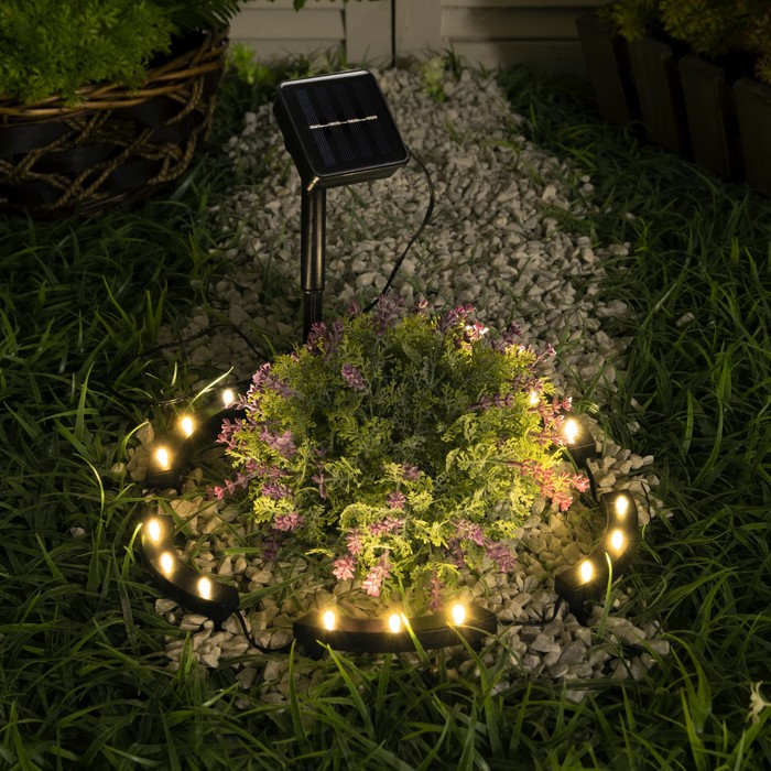 Садовый светильник на солнечной батарее «Обруч», 15 LED, свечение тёплое белое - Фото 1