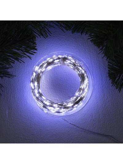 Гирлянда «Нить» 50 м роса, IP44, серебристая нить, 500 LED, свечение белое, 8 режимов, 31 В