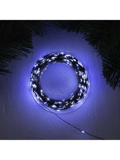 Гирлянда «Нить» 50 м, роса, IP44, зелёная нить, 500 LED, свечение белое, 8 режимов, 31 В