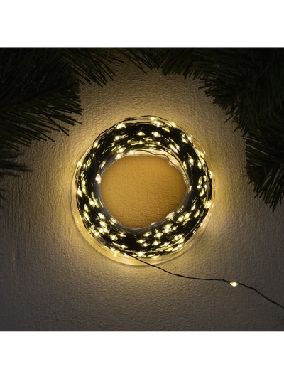 Гирлянда «Нить» 50 м роса, IP44, зелёная нить, 500 LED, свечение тёплое белое, 8 режимов, 31 В