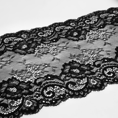 Кружевная эластичная ткань, 190 мм, 2.7±0.5 м, чёрная