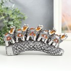 Сувенир полистоун "Пять слонов на бивне с цветами" серебро 17х4х8 см - фото 22948880