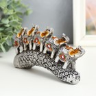 Сувенир полистоун "Пять слонов на бивне с цветами" серебро 17х4х8 см - фото 22948881