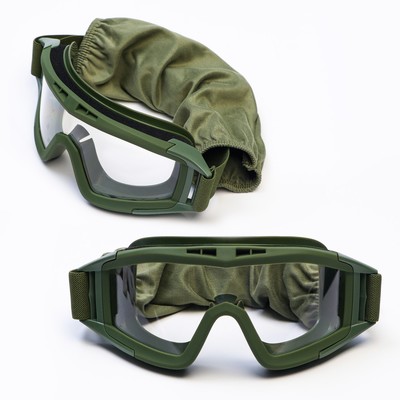 Очки защитные «Тактические» противоосколочные, на резинке, 20×10 см, цвет хаки, линзы прозрачные