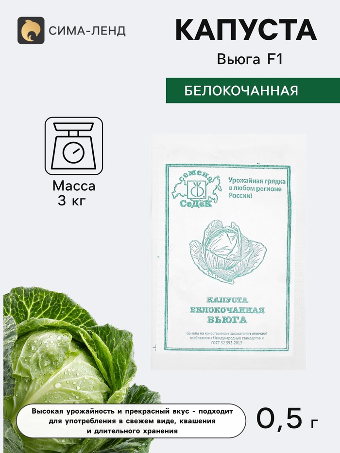 Семена Капусты белокочанной «Вьюга», F1, 0.5 г, «СеДеК» - Фото 1