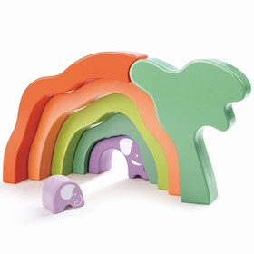 Развивающая игрушка 3 в 1 «На сафари со слонами» для малышей (пирамидка, пазл, игра-балансир)