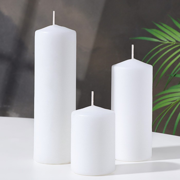 Набор свечей - цилиндров 3в1 (6х14 см, 6х19 см, 6х8,5 см), белый - Фото 1
