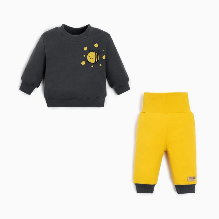 Костюм детский (свитшот, брюки) MINAKU, цвет графитовый/жёлтый, рост 62-68 см - Фото 1
