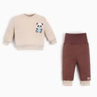 Костюм детский (свитшот, брюки) MINAKU, цвет бежевый/коричневый, рост 62-68 см - фото 110377046