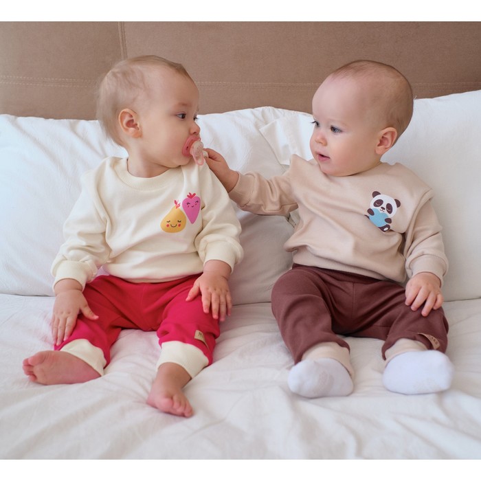 Костюм детский (свитшот, брюки) MINAKU, цвет экрю/фуксия, рост 86-92 см - Фото 1