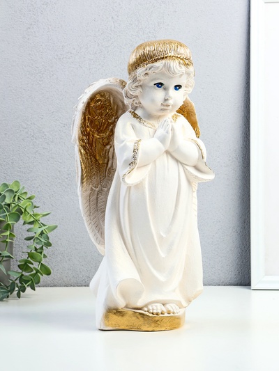Фигурка гипс «Ангел в молитве», белое золото, 17×15×35 см
