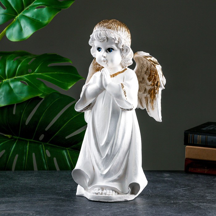 Фигура "Ангел в молитве", белое золото, 21х19х41см - Фото 1