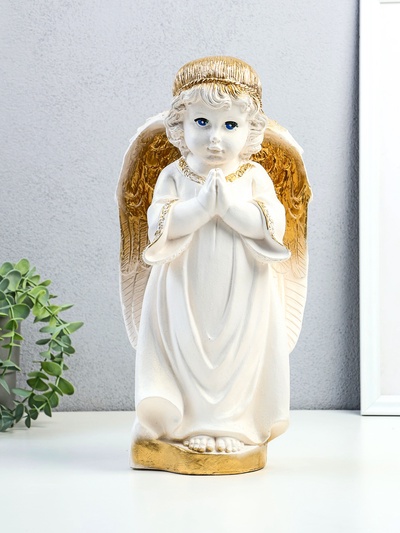 Фигурка гипс «Ангел в молитве», белое золото, 17×15×35 см