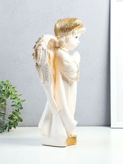 Фигурка гипс «Ангел в молитве», белое золото, 17×15×35 см