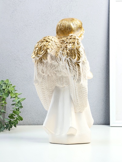 Фигурка гипс «Ангел в молитве», белое золото, 17×15×35 см