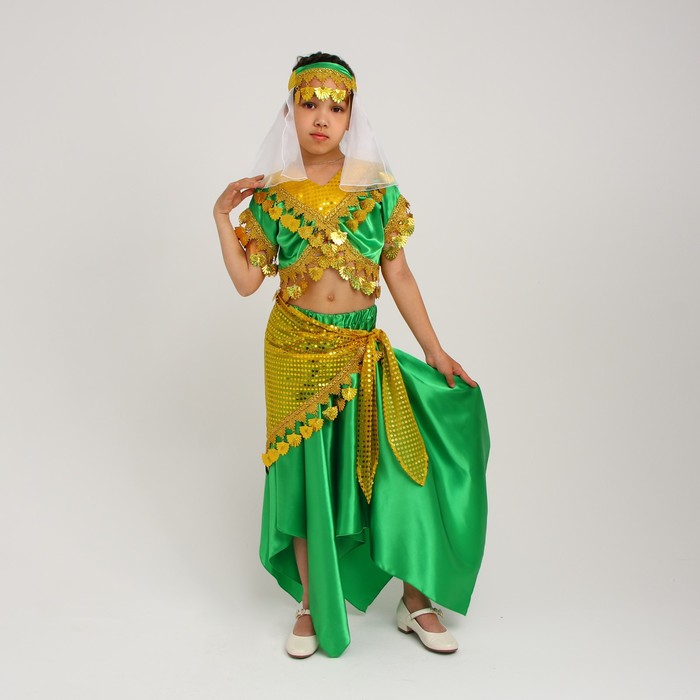 Карнавальный костюм Восточный "Азиза в юбке"зелено-желтый,блузка,юбка,косынка,повязка,р-р34, - фото 1906162486