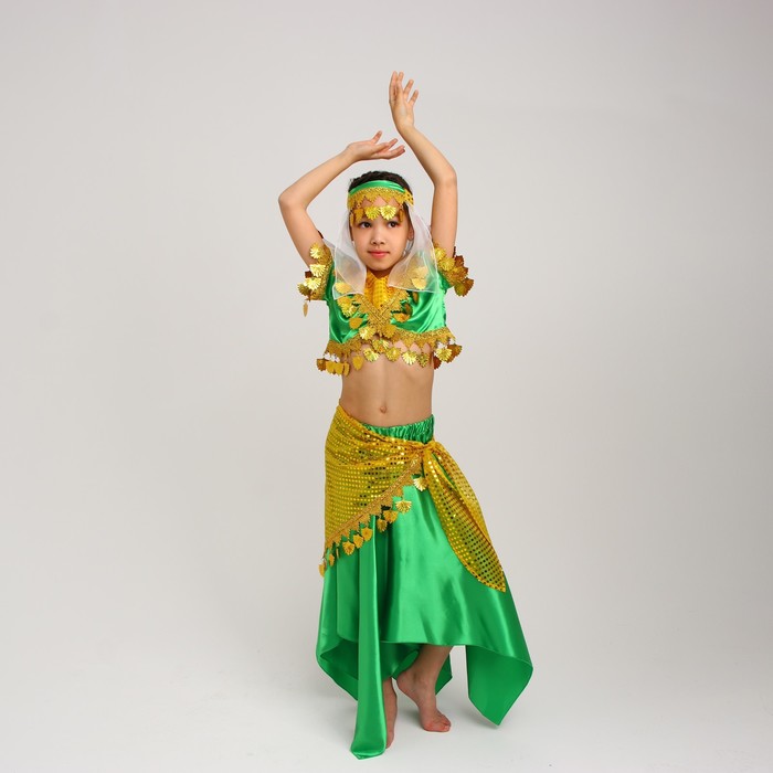 Карнавальный костюм Восточный "Азиза в юбке"зелено-желтый,блузка,юбка,косынка,повязка,р-р34, - фото 1906162487