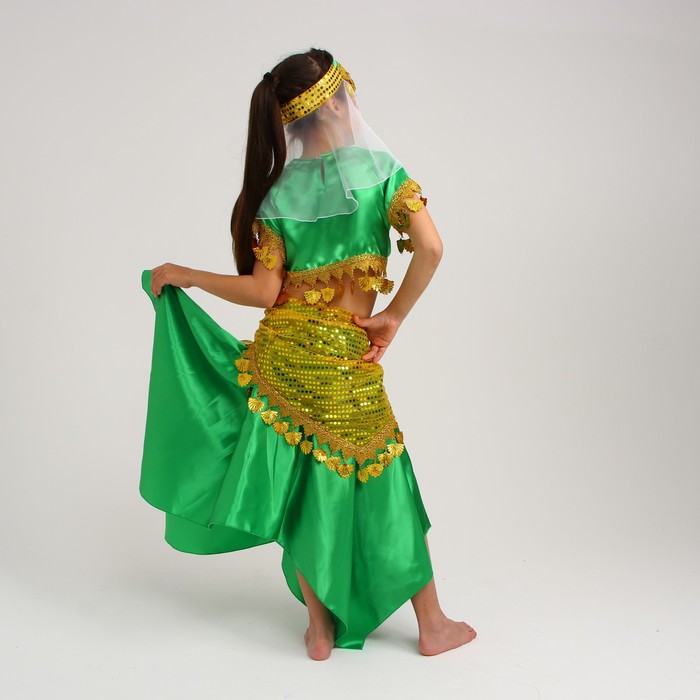 Карнавальный костюм Восточный "Азиза в юбке"зелено-желтый,блузка,юбка,косынка,повязка,р-р34, - фото 1906162489