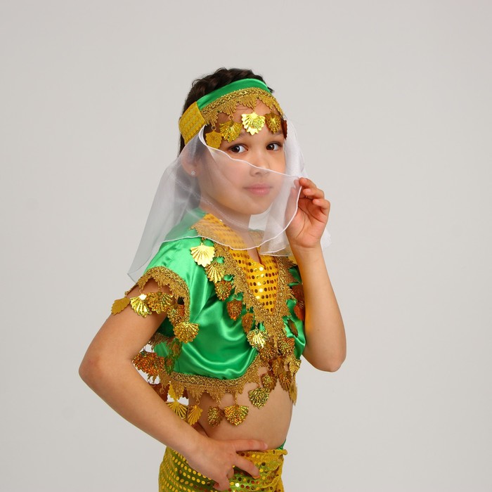 Карнавальный костюм Восточный "Азиза в юбке"зелено-желтый,блузка,юбка,косынка,повязка,р-р40, - фото 1904701198