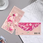 Конвер для денег "Поздравляю!" розовые цветы, сакура, 16,5х8,5 см - фото 319224358
