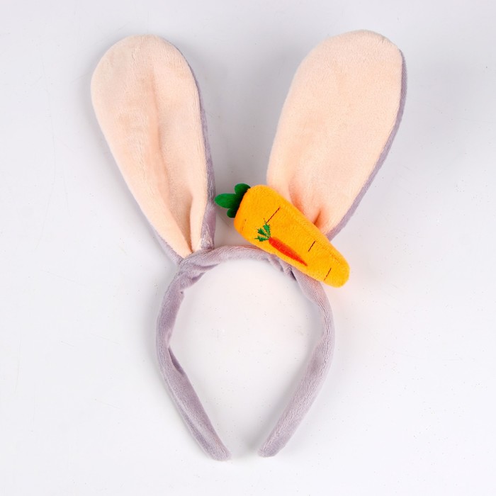Ободок "Зайка" с морковкой, цвет серо-белый - Фото 1
