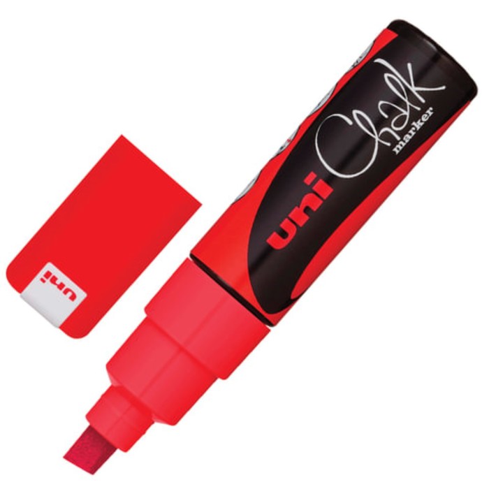 Маркер меловой UNI "Chalk", 8 мм, влагостираемый, для гладких поверхностей, красный, PWE-8K RED - Фото 1