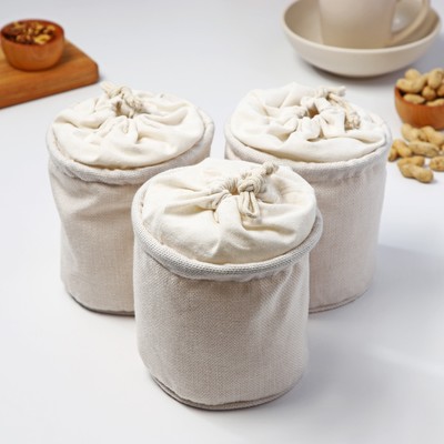 Мешки для хранения сыпучих, набор 3 шт., лён, 15×13 см, бежевые