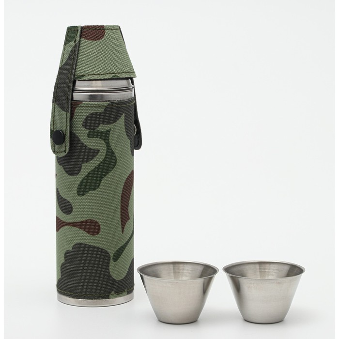 Фляжка Мастер К, 300 мл, 2 стопки 30 мл, в чехле, подарочная, нержавеющая сталь, зелёная - Фото 1