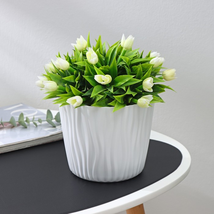 Кашпо для цветов со вставкой «Волна», 2 л, d=16 см, h=13.5 см, цвет белый - Фото 1