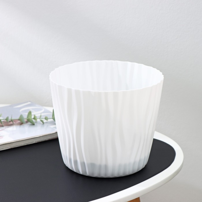 Кашпо для цветов со вставкой «Волна», 4 л, d=20 см, h=17 см, белый - Фото 1