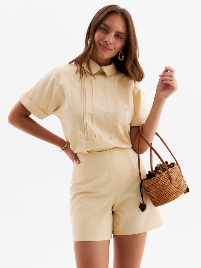 Костюм женский (рубашка, шорты) MINAKU: Enjoy цвет бежевый, размер 44