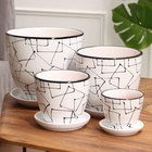 Набор горшков для цветов «Иллюзия», 4 шт., с поддоном, 0.4 / 1 / 2.5 / 5 л, керамика, белые с чёрным орнаментом - фото 67925686