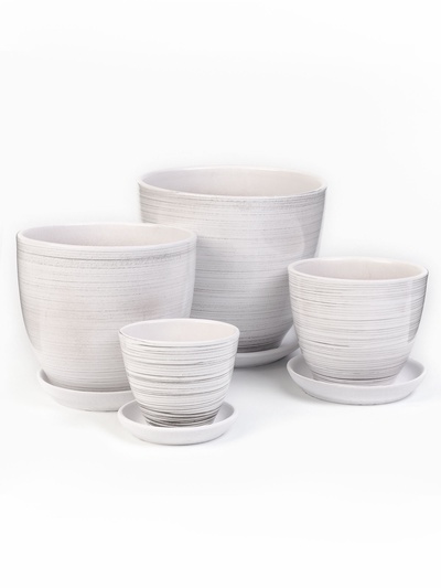 Набор горшков для цветов «День», 4 шт., с поддоном, 0.4 / 1 / 2.5 / 5 л, керамика, белые