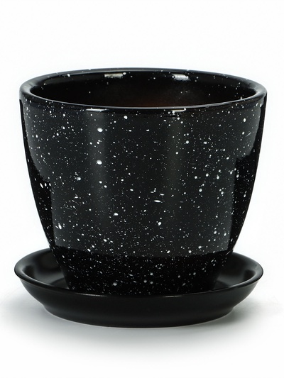 Горшок для цветов «Гранит », 1 л, d=15 см, h=13 см, керамика, с поддоном, чёрный