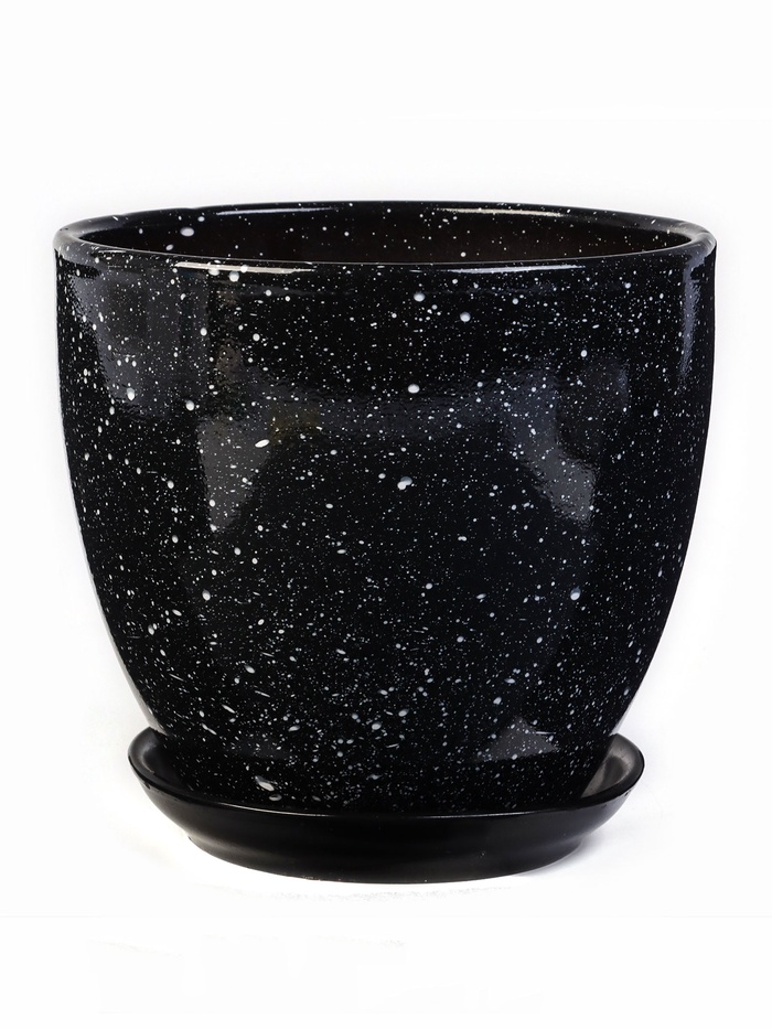 Горшок для цветов «Гранит», 2.5 л, d=19 см, h=18 см, керамика, с поддоном, чёрный - Фото 1