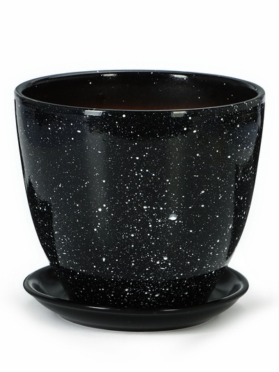 Горшок для цветов «Гранит», 5 л, d=23 см, h=21 см, керамика, с поддоном, чёрный