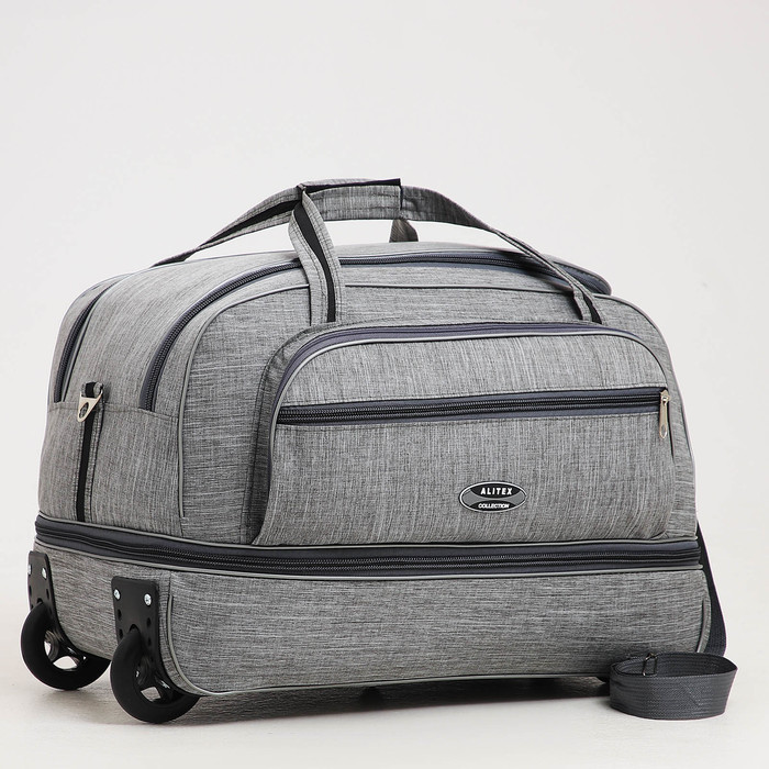 Сумка дорожная на колёсах, отдел на молнии, с увеличением, наружный карман, цвет серый - Фото 1