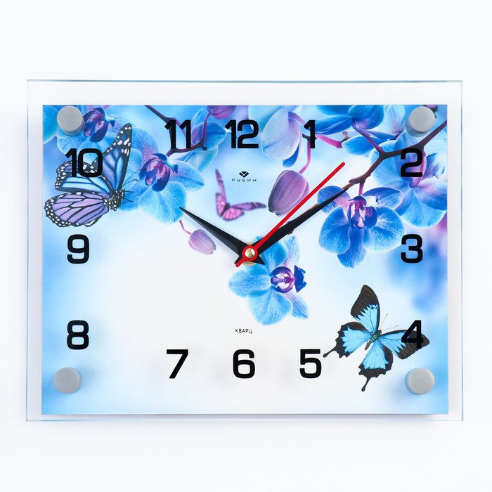 Часы настенные, интерьерные "Фиолетовые Орхидеи и бабочки", 20 х 26 см - Фото 1