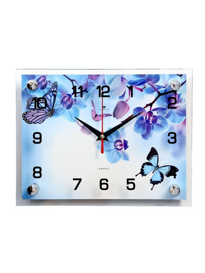 Часы настенные, интерьерные "Фиолетовые Орхидеи и бабочки", 20 х 26 см