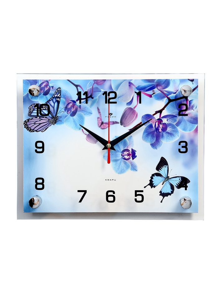 Часы настенные, интерьерные "Фиолетовые Орхидеи и бабочки", 20 х 26 см - Фото 1