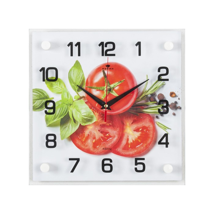 Часы-картина настенные, серия: Кухня, &quot;Томаты с базиликом&quot;, 25 х 25 см