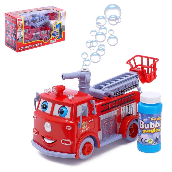 УЦЕНКА Машина «Пожарная служба», мыльные пузыри, свет и звук, на батарейках - Фото 1
