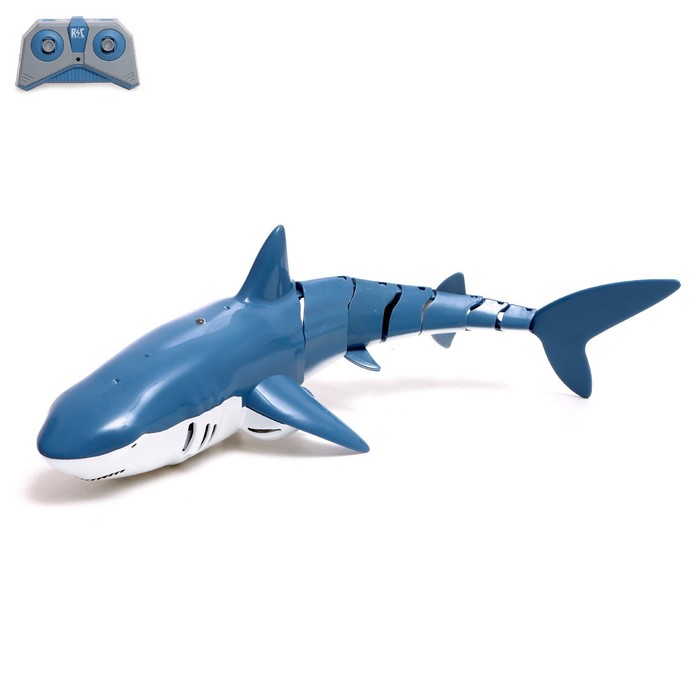 УЦЕНКА Акула радиоуправляемая «Белая», плавает, брызгает водой, работает от аккумулятора, синяя - Фото 1